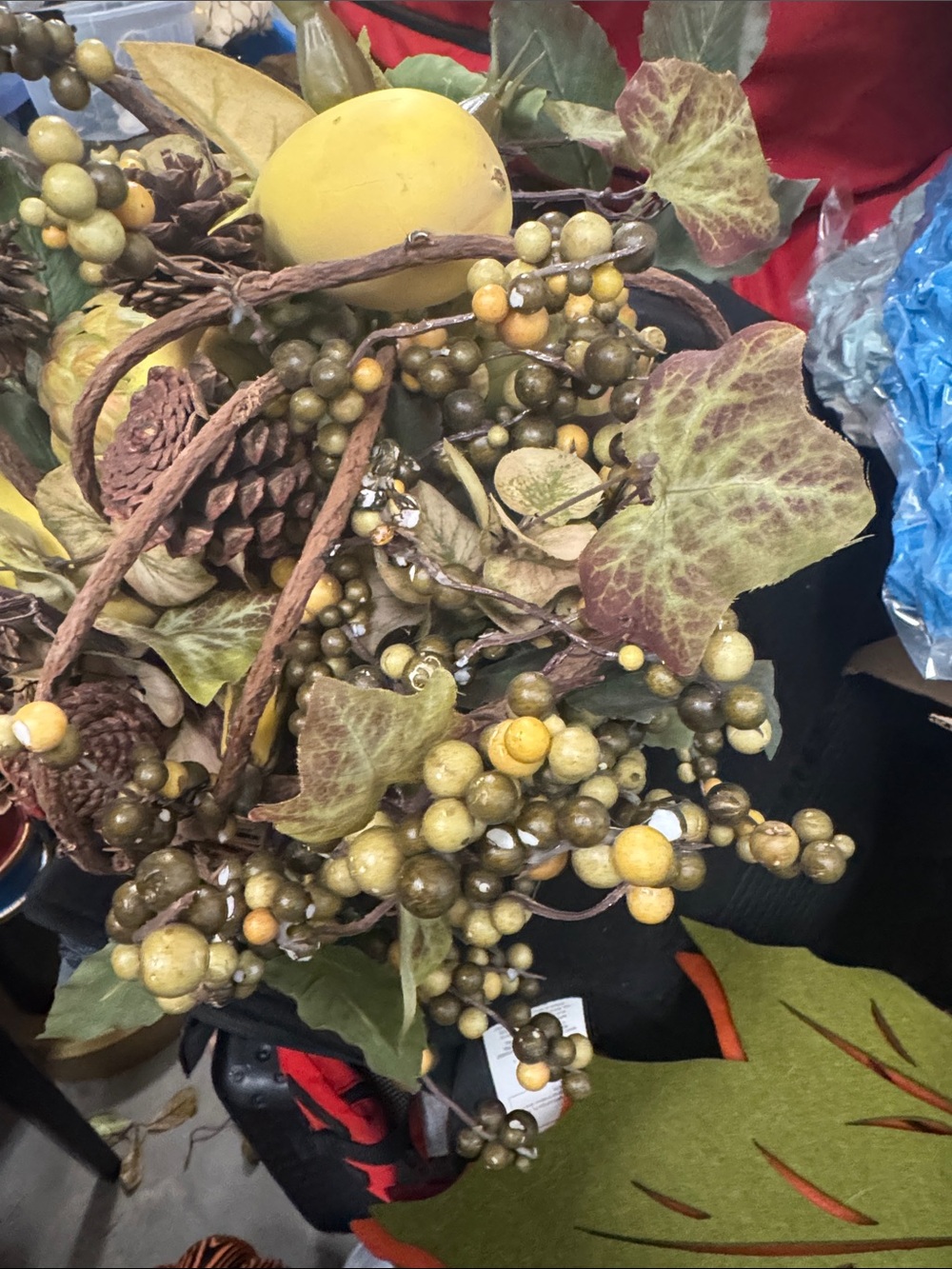 Autumn Harvest Cornucopia Wreath - Green and Brown Foliage - Picture 4 of 6